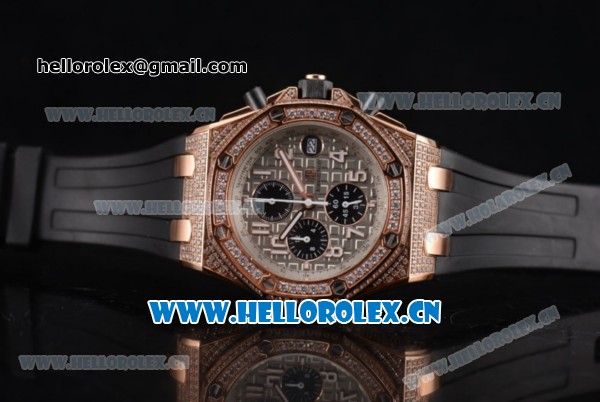 Audemars Piguet Royal Oak Offshore Seiko VK67 Quartz Rose Gold/Diamonds Case with Grey Dial and Arabic Numeral Markers Black Rubber Strap - Click Image to Close